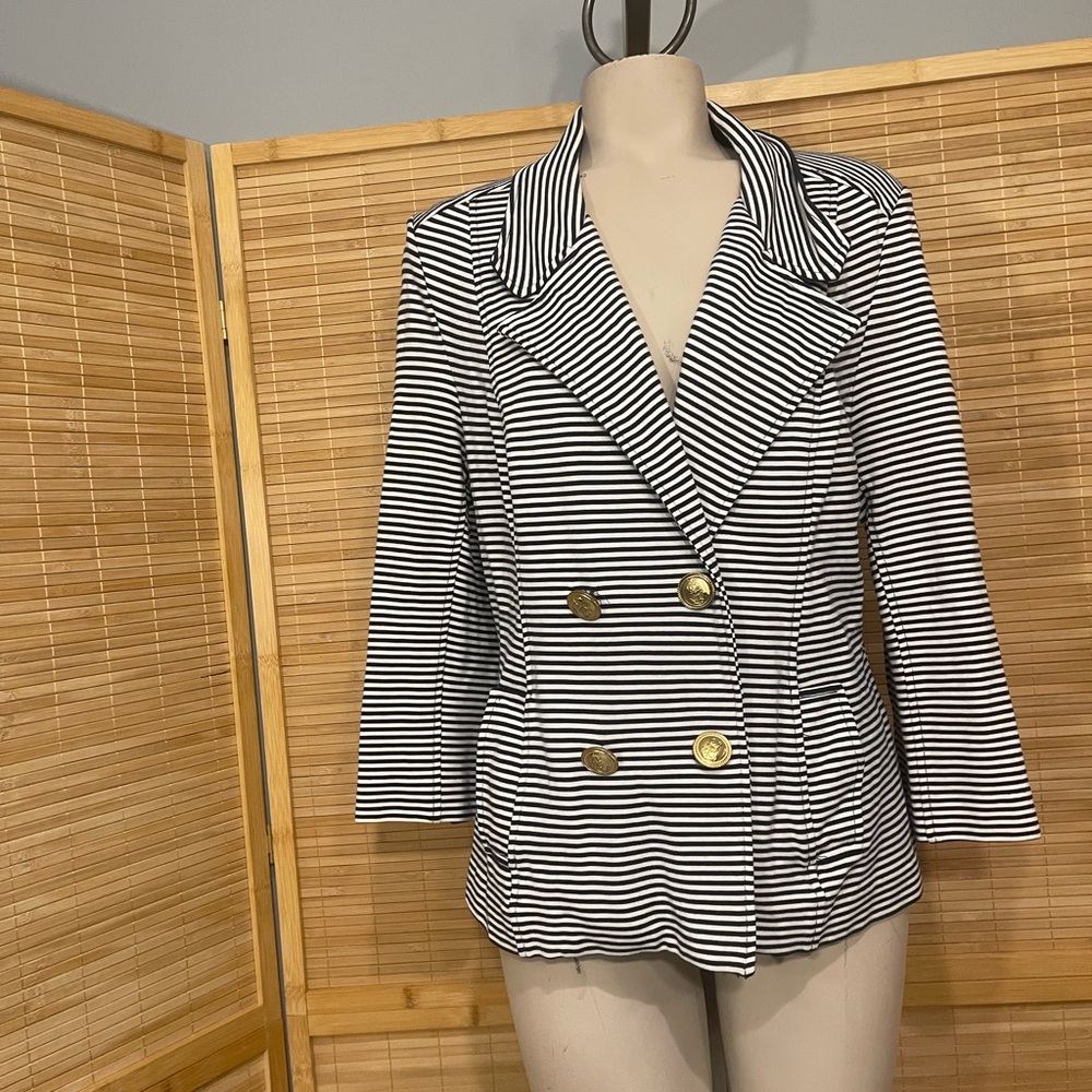 Cabi blue white stripe nautical blazer jacket gold buttons woman’s large
